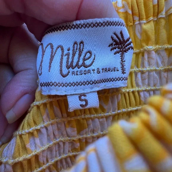 MILLE Bea Yellow and white Ruffle Sleeve Smocked Bodice Mini Dress Women’s Small - Picture 6 of 11